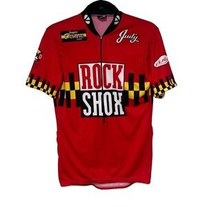 Vintage 90's‎ Garb Mens Red Rock Shox Half Zip Short Sleeve Cycling Jersey Small